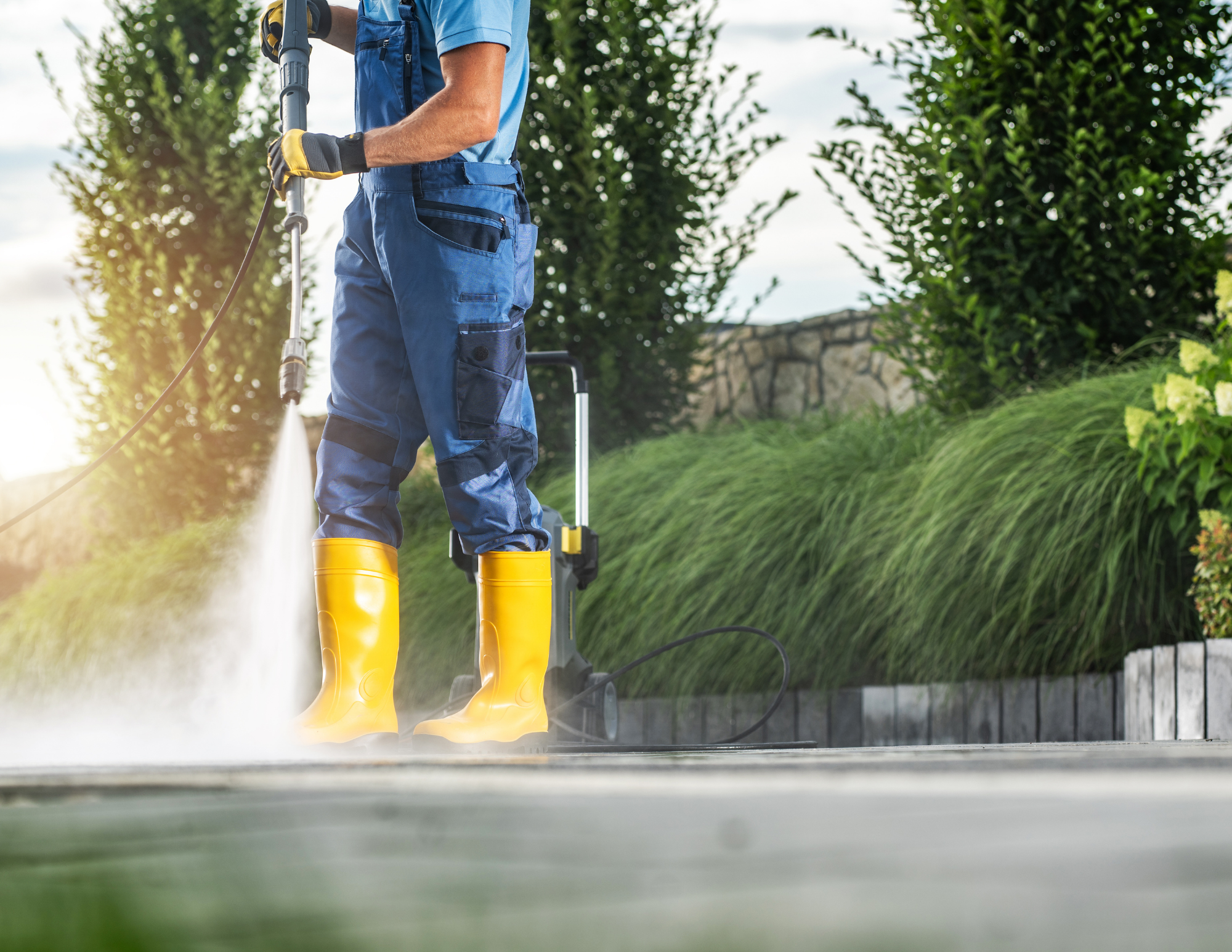 Pressure washing driveway